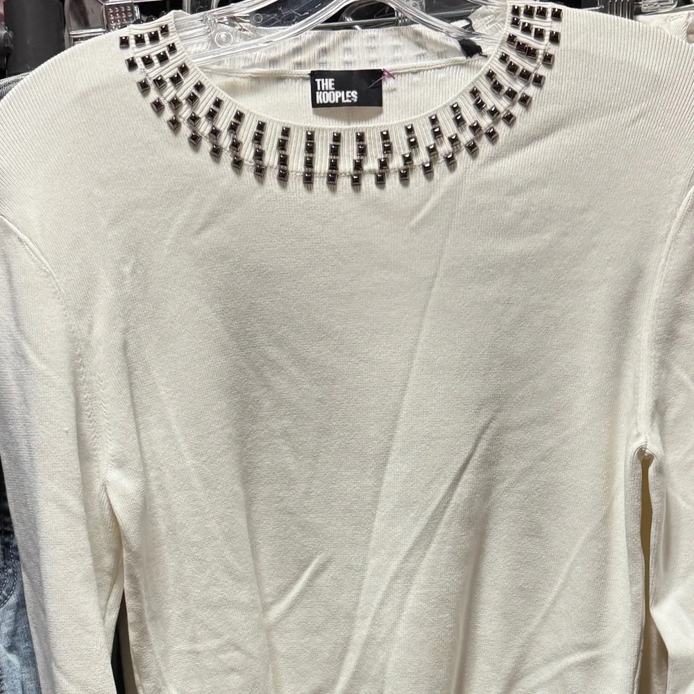 The Kooples Ecru Long Sleeve Sweater with Studs size 4 NWT